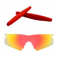 Walleva Mr.Shield Polarized Fire Red Replacement Lenses with Red Earsocks for Oakley M Frame Hybrid Sunglasses